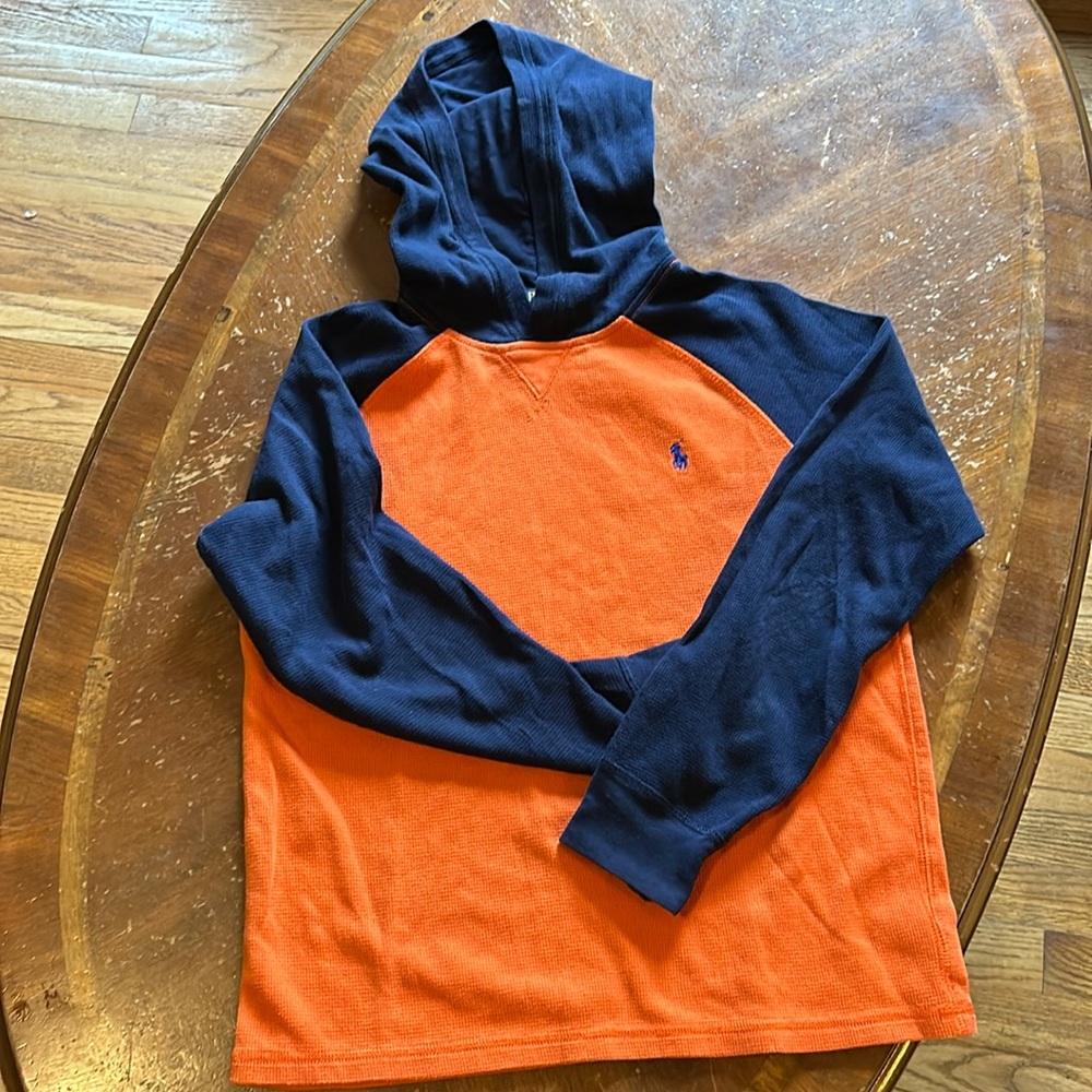 Polo by Ralph Lauren Boys Orange and Navy Waffle Knit Hoodie